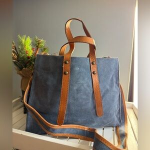 Sundance Blue Suede and Tan Leather Tote Italy NWOT Rare